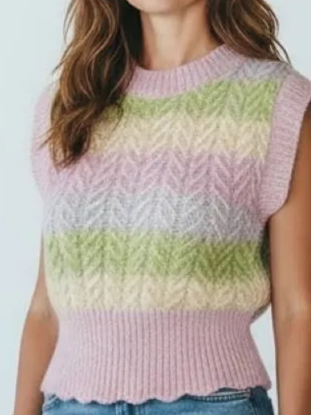 Zara Pastel Striped Sleeveless Knit Sweater - Pink, Green, Cream